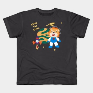 Space lion or astronaut in a space suit with cartoon style Kids T-Shirt